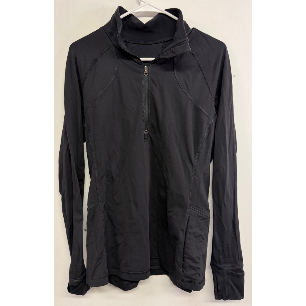 Lululemon Black Half Zip Athletic Pullover Top Size 12 Thumbholes Running Layer